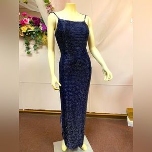 Handmade Beaded Dark Blue Gown
